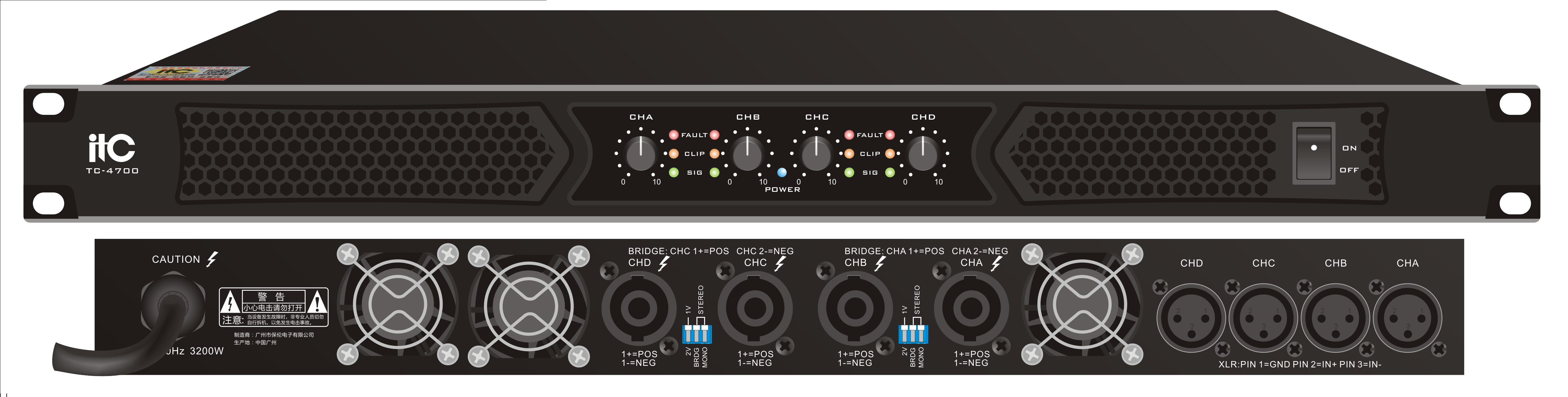 ITC TC-4700 4-х канальный усилитель 4х700W / 8 Ом, 4х1200W / 4 Ом